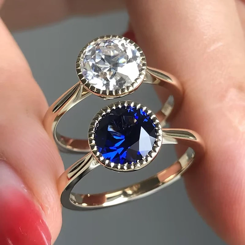 Bijoux fin 1.5ct Coupe ronde Moisanite / laboratoire Anneau de fiançailles en pierre précieuse dans la bague en or 10k 14k 18K 1