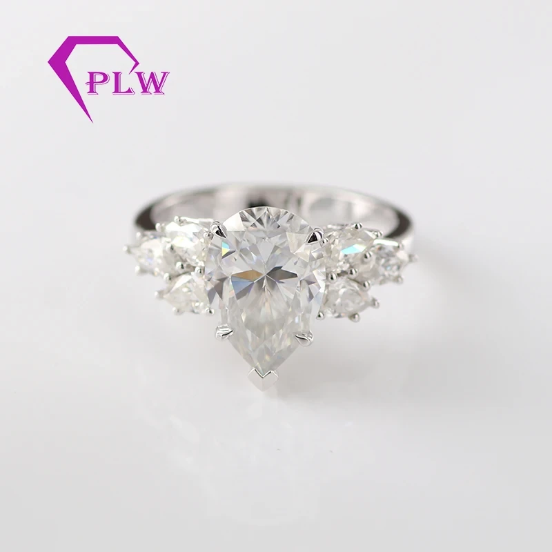 Wuzhou Provence Gem VVS Diamond Pear Pare Moisanite Ring pour mariage en or 14K en or blanc 1