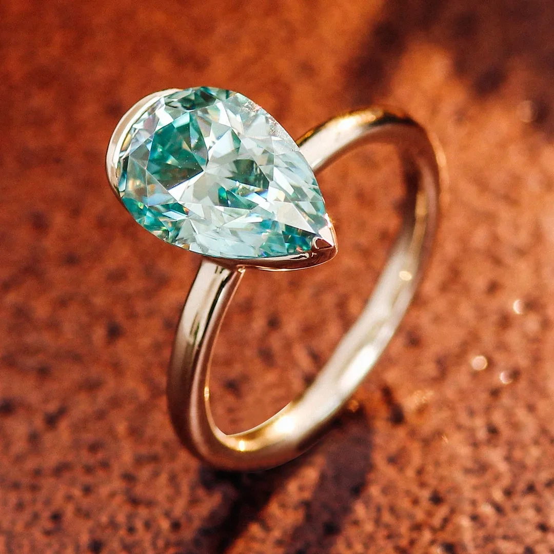 Custom High Quality 10k 14k 18k Solid Real Yellow Gold Vvs Moissanite Diamond Rings Pear Cut Rings For Women Men Jewelry 1