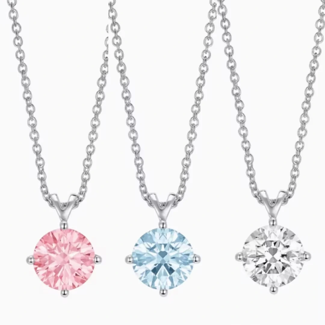 0.5ct 14k Lab-grown Diamond Pink/blue/white 5mm Round Brilliant Solitaire Pendant Necklace For Women 1