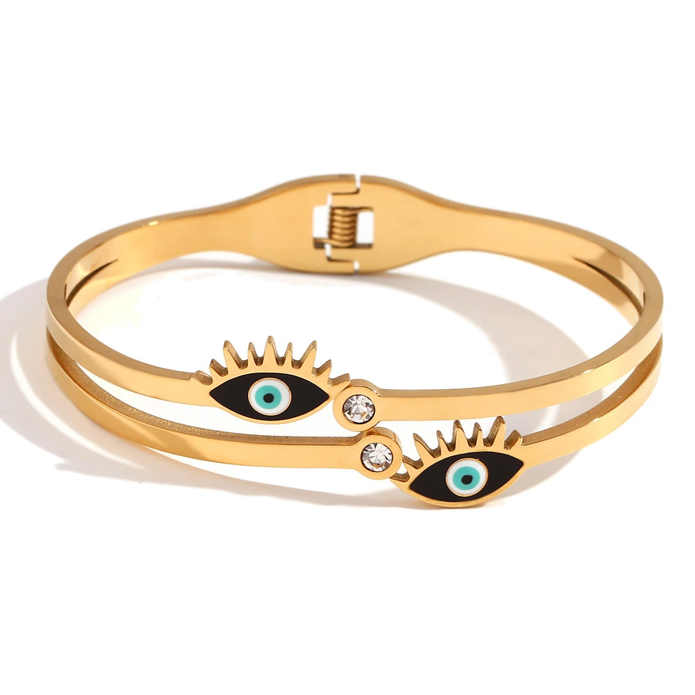Hot Selling Stainless Steel Plated 18k Gold Diamond Micro Inlaid Devil's Eye Spring Buckle Bracelet For Women 1