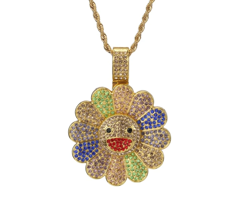 Provence Jewelry Melee Moissanite Rund Brillantschliff Kleiner Stein mit Splittergold Blumenanhänger kann gedreht werden 1