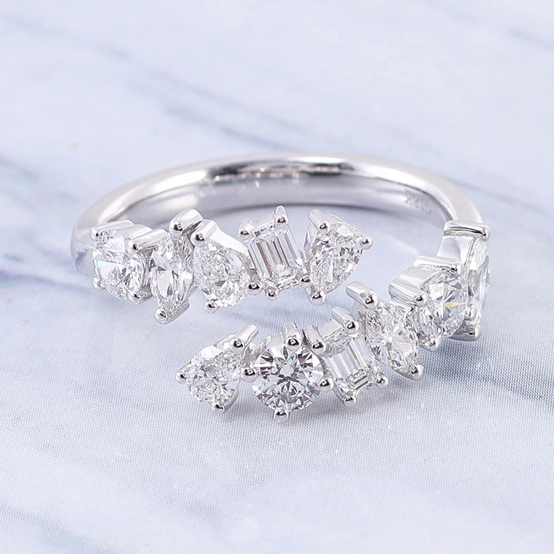 Bague de fiançailles tendance pour femmes en gros 14 carats en or blanc massif avec mélange de couleurs et de formes de diamants cultivés en laboratoire 1
