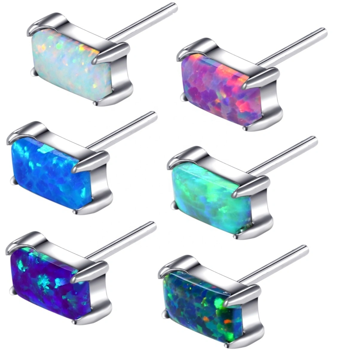 Eternal Metal Rectangle Shaped Titanio Piercing Threadless Ends With Synthetic Opal 1