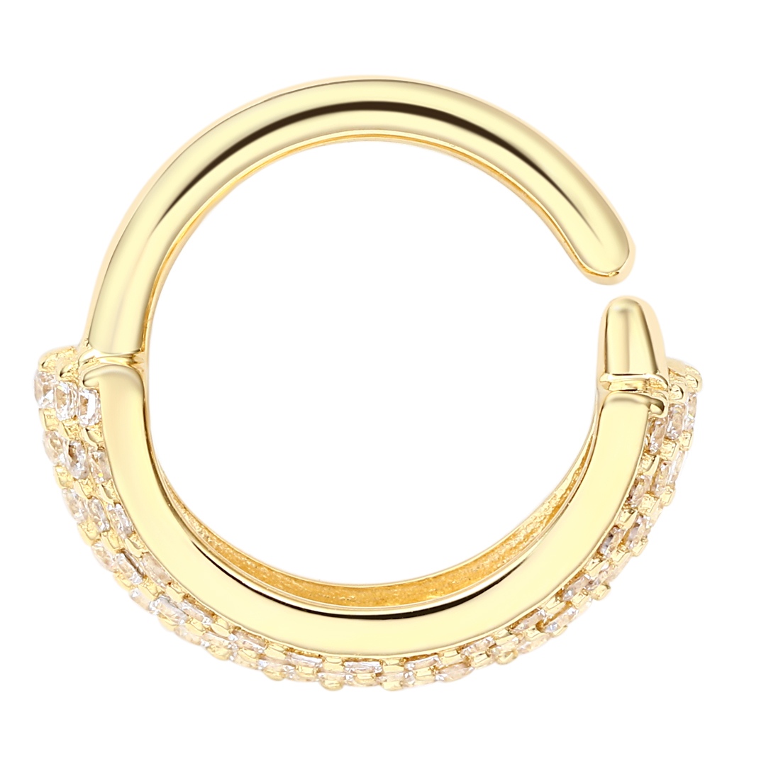 Eternal Metal 14k Solid Gold Multi-row 5a Cz Paved Forward Facing Ear<000000>nose Hoop Navel<000000>labret Piercing Seamless Ring Jewelry 5