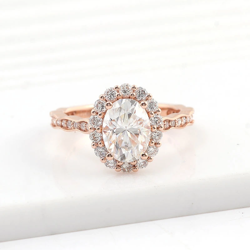 2022 Anneaux de mariage de nouveau style 14K Gol rose 3 carats ovales Cut Moissanite Anneaux de diamant Femmes Bonnes de mariage Fine Bijoux 1