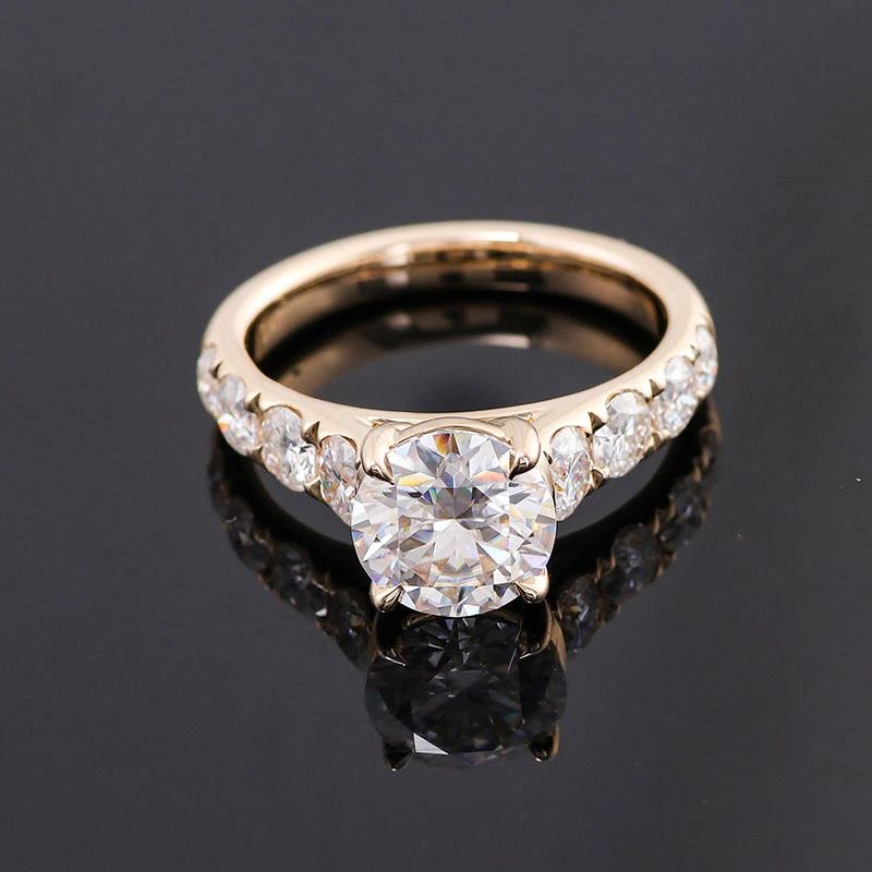 Magnifique design fins beaux-bijoux anneaux 14 carats jaunes en or rond rond Moisanite Moisanite Anneau d'hommes 1