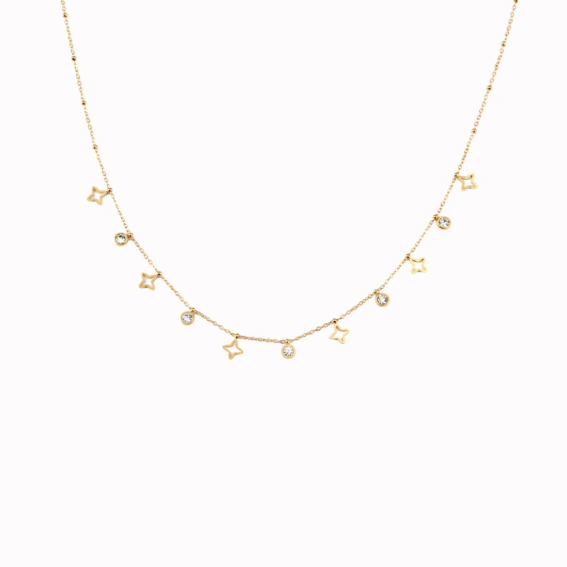 Wholesale Fashion Pendant Clavicle Chain Ins Style Multiple Zircon Personalized Trendy 18k Gold Stainless Steel Necklace 1
