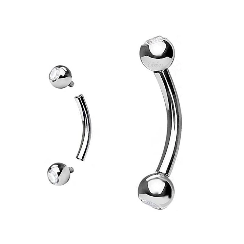 Eternal Metal Astm F136 Titanium Jeweled Balls Internally Threaded Curved Barbells Body Jewelry 1