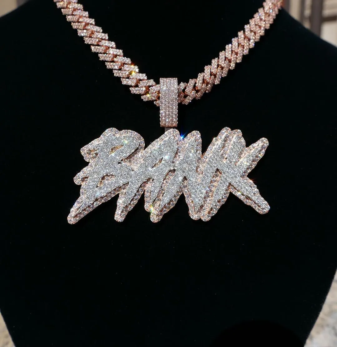 Fit Cuban Link Chain Freed Out 925 Silver Hiphop Jewelry Charm Número de bricolaje Collar inicial VVS MOISSANITE PARTIZACIÓN 1