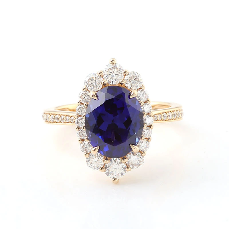 Custom Jewelry 10k/14k/18k Real Gold 3 Carat Oval Cut Lab Grown Sapphire Ring Wedding Rings Fashion Jewelry 1