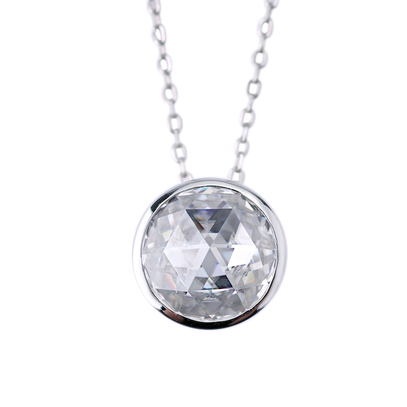 Provence Jewelry 1ct Rose Cut Moissanite Def VVS 14K Collier d'or blanc Collier de style classique tendance pour les femmes 1