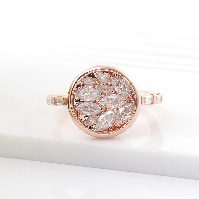 Anillo de bodas de alta costura con moissanita color marquesa en oro rosa de 10 quilates, ideal para damas. 1
