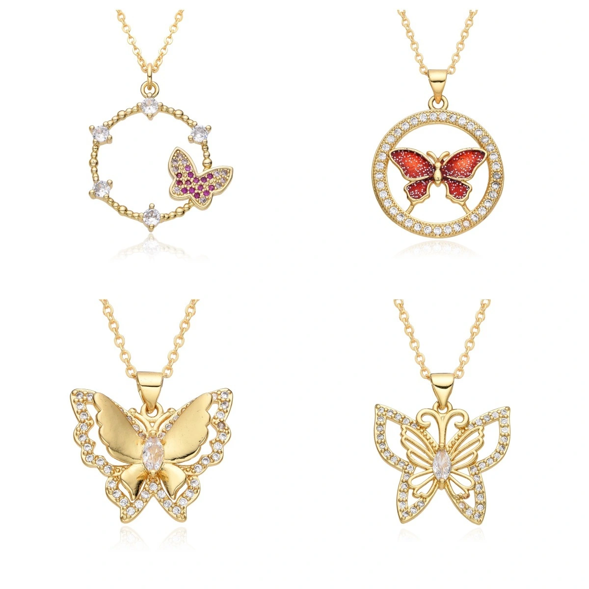 Romantic Luxury Gold Plated Women Butterfly Zircon Pendant Link Chain Fashion Jewelry Necklace 1