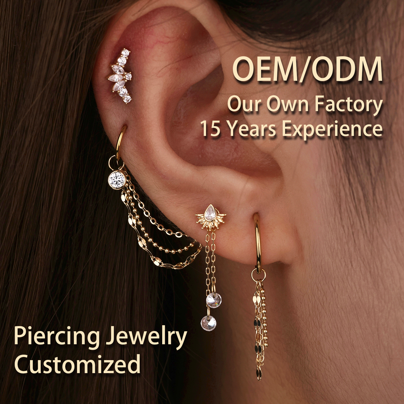 Eternal Metal 14k Solid Yellow Gold 5a Rectangle Cz Nose <000000>ear Piercing Jewelry Threadless Push In Ends Tops 10