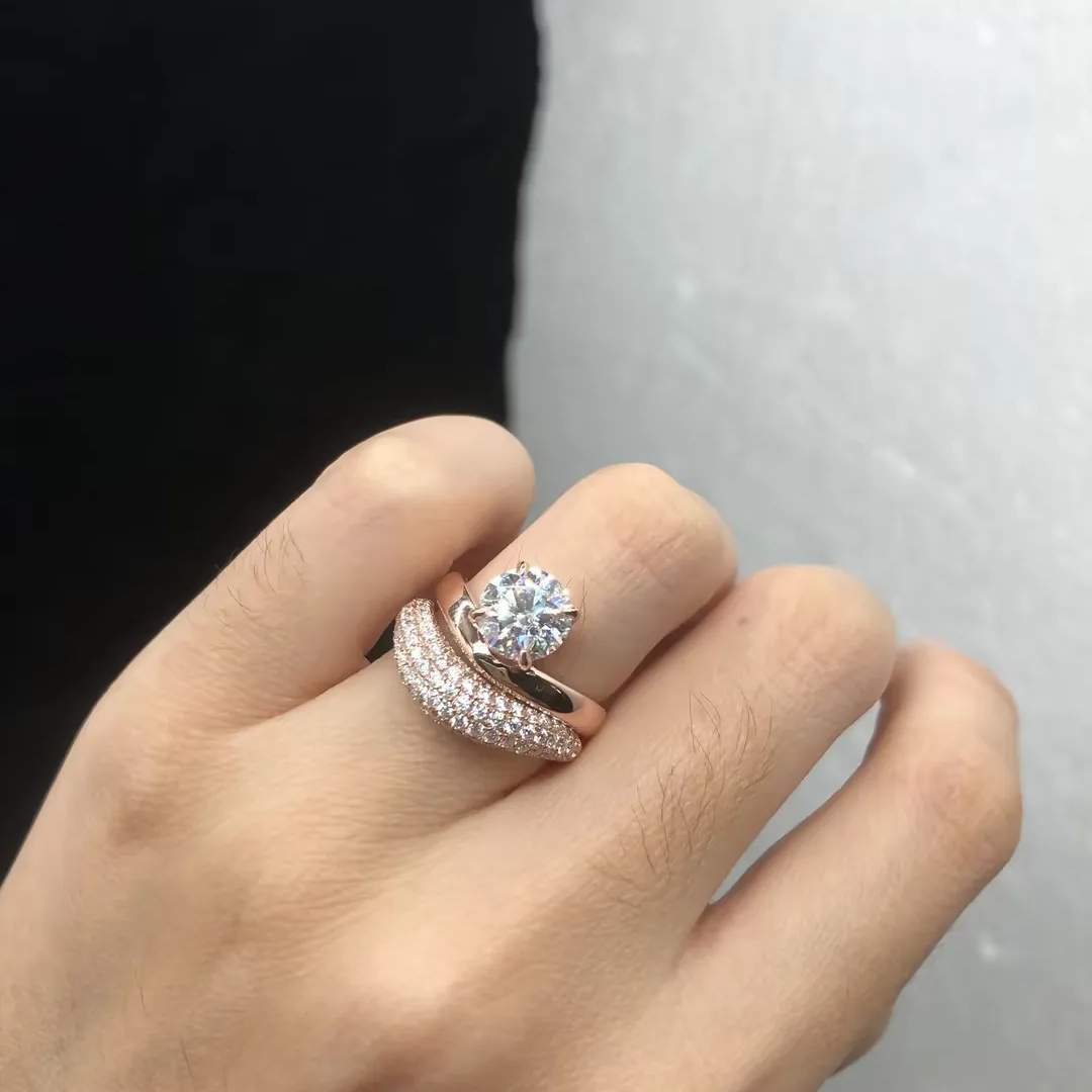 Vente chaude Femmes IGI Certificat 1ct def Vvs Round Cut Lab Lab Grown Diamond 14K 18k Rague de fiançailles en or avec bague de mariage 1