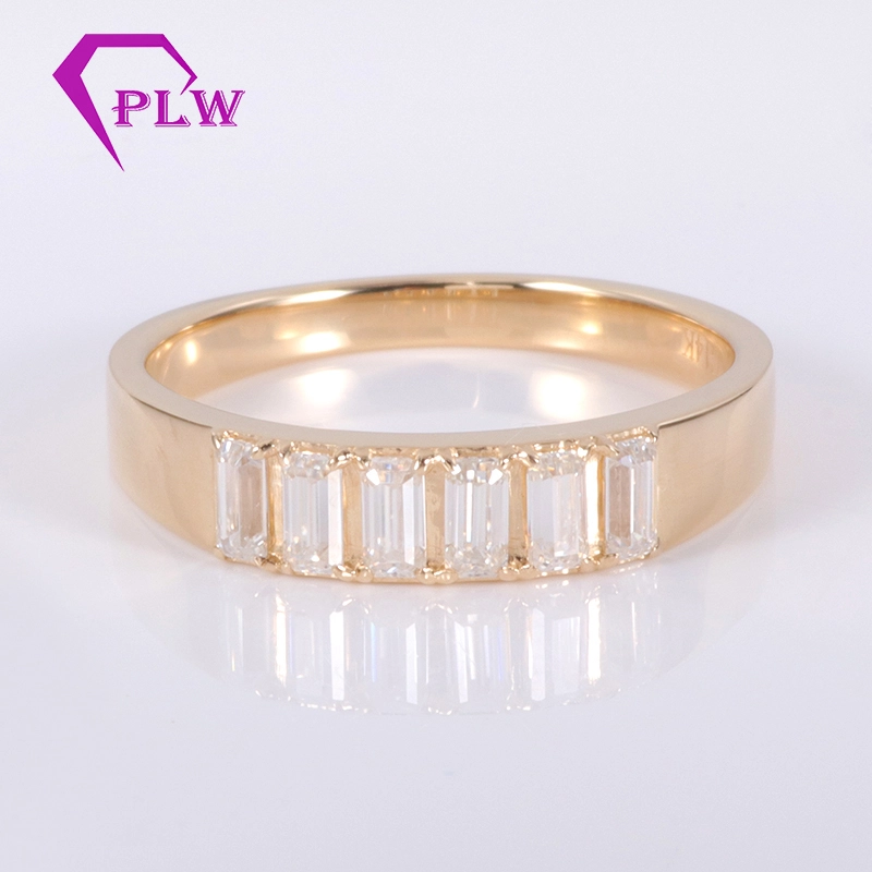 Diseño clásico de 14k Gold Half Eternity Band Mini Tamaño Emerald Cut Moissanite Boda de anillo de bodas para mujeres 1
