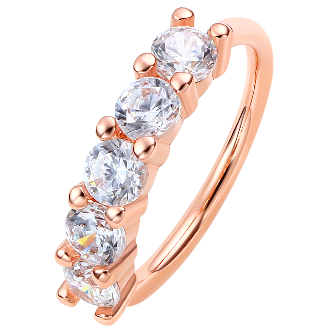 Eternal Metal 14k Solid Rose Gold 5-cz Forward Facing Ear <000000> Nose Hoop Ring Navel <000000>lip Piercing Seamless Ring Jewelry 6