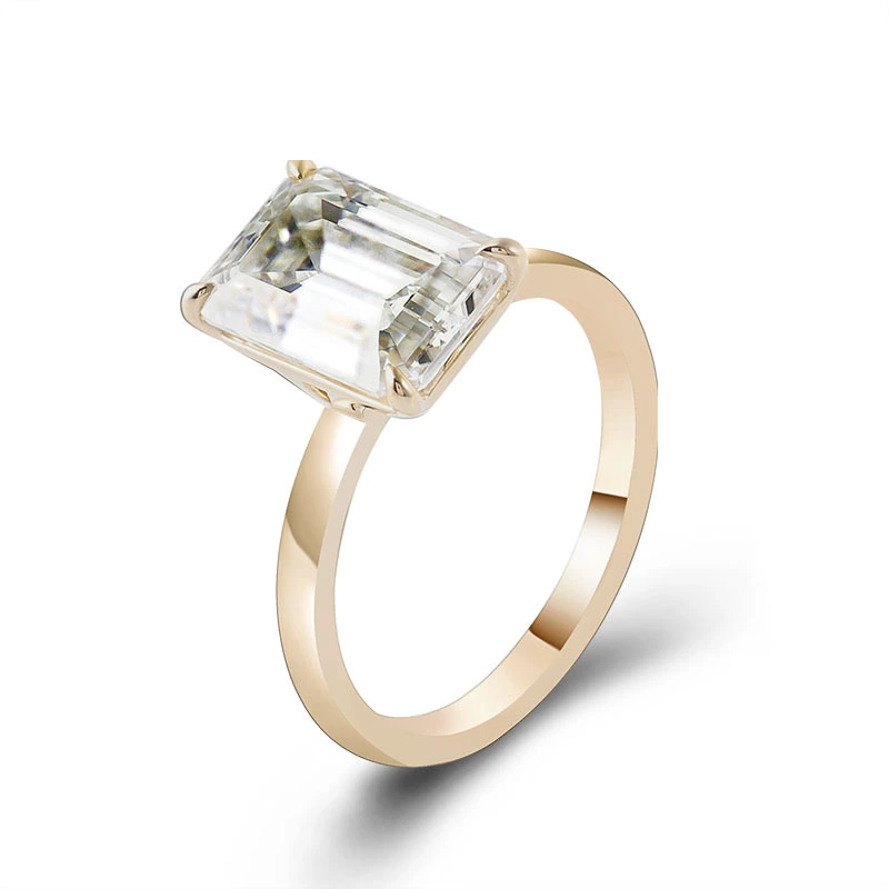 Bijoux fin 3,5 Carat Emerald Cut Moissanite Diamond Engagement Anneau pour hommes et femmes anneau solitaire 14K Or jaune 1