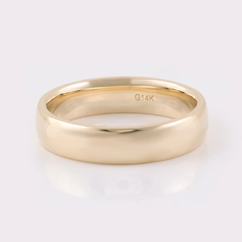 Best Price Wedding Couple Customized Plain Gold Ring 14k Yellow Solid Gold Rings Men 5mm Width Fine Jewelry 1