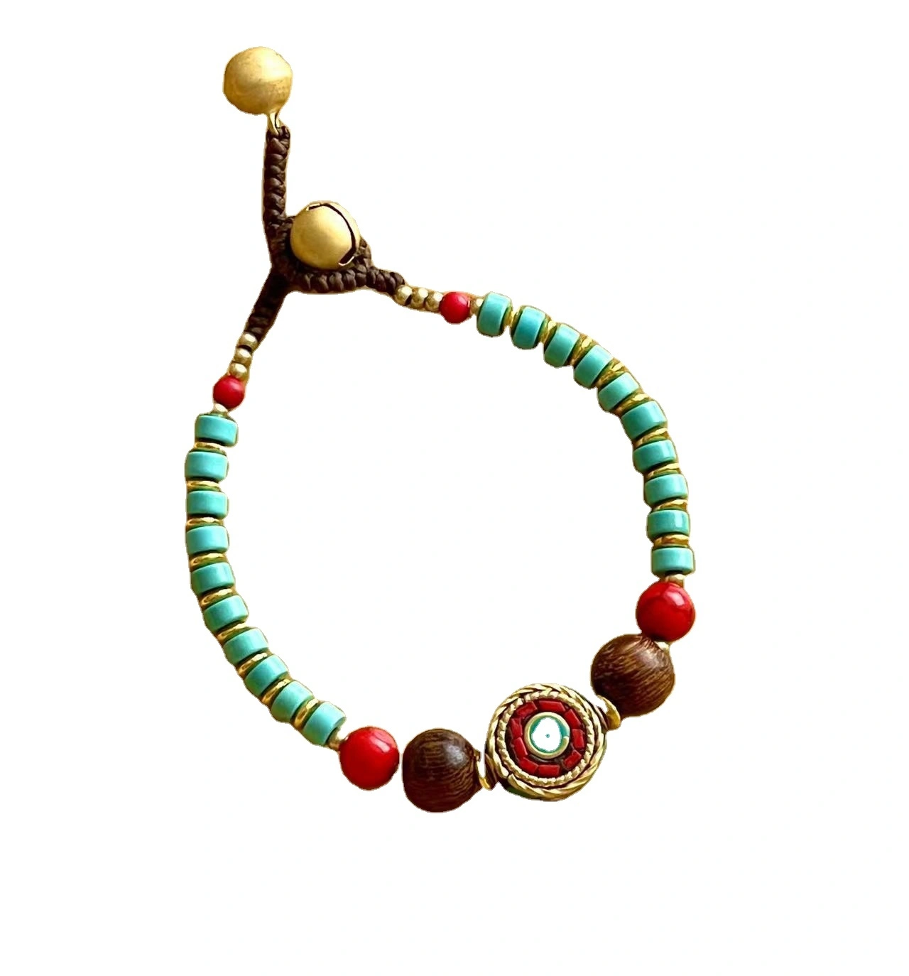 Handwoven Vintage Personalized Colored Stone Beads Antique Pure Copper Bracelet Ethnic Style Beads String For Men And Women 1