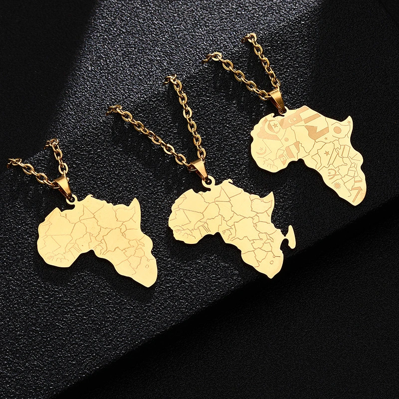 High Quality Hip-hop Style Stainless Steel Africa Map Pendant Necklaces Gold Plated Gold Color Jewelry For Women Men 1