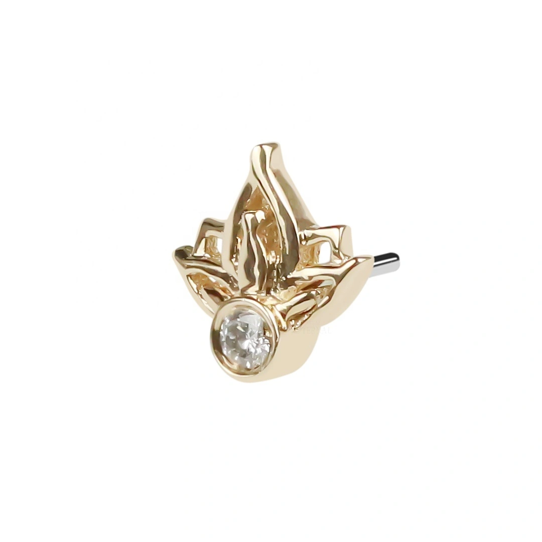 Eternal Metal Lotus Shaped Threadless Tops 14k Solid Gold Piercing Jewelry 1