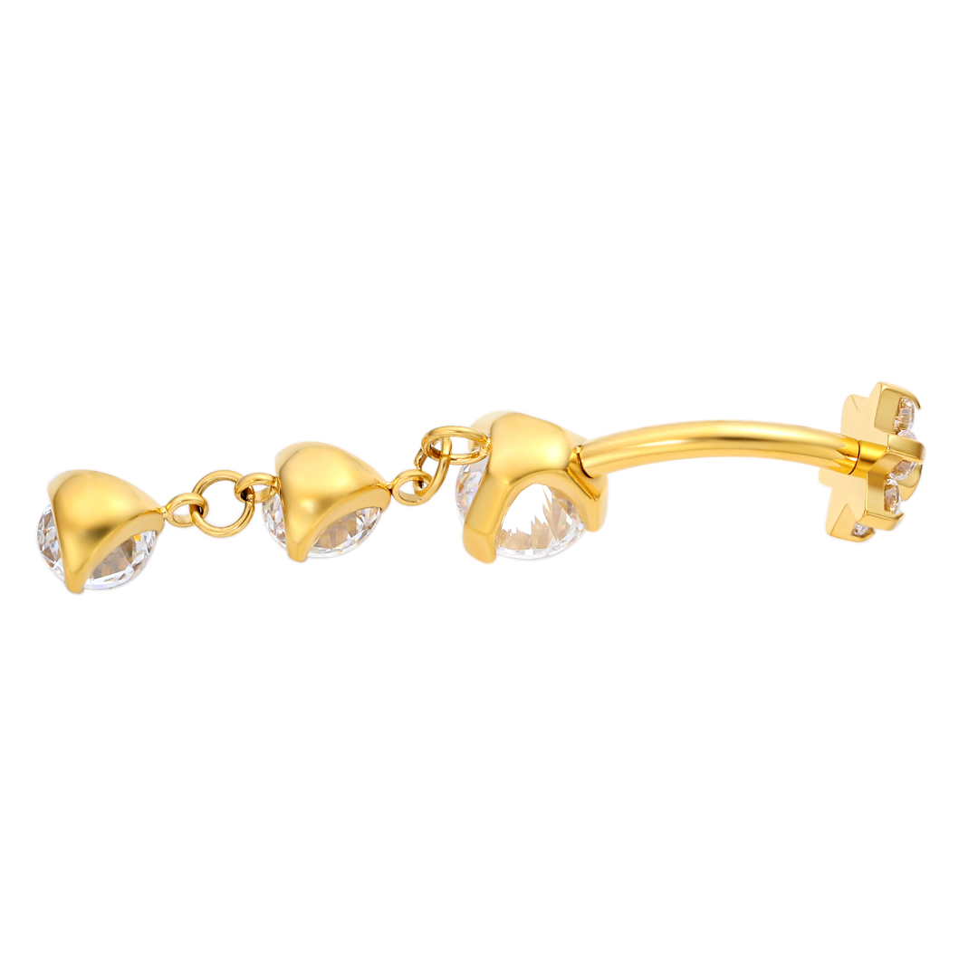 Eternal Metal New Design Astm F136 Titanium Implated Flower<000000>love Clear Cz Threaded Top Belly Ring Navel Piercing Jewelry 11
