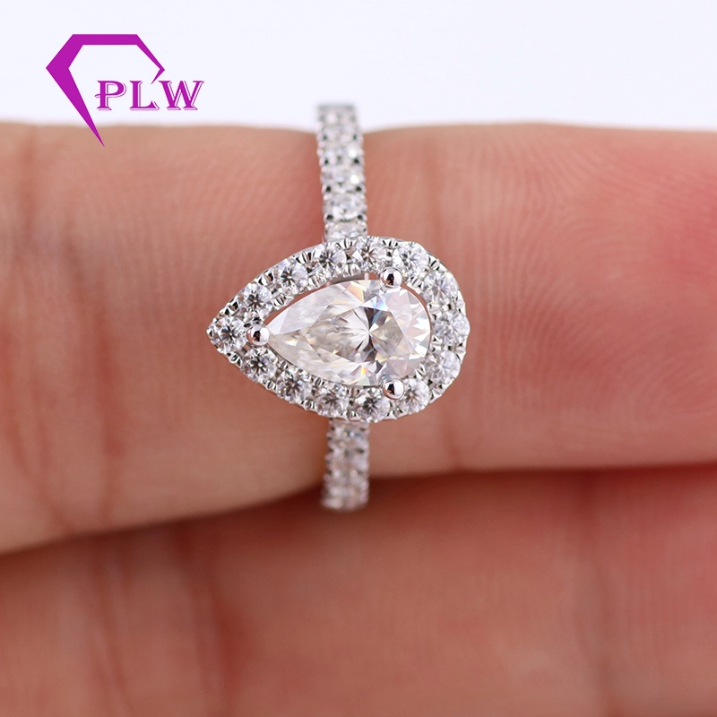 Anneau d'or blanc 14K Forme de poire Moisanite 5x7 mm Bridal Diamond Halo Femmes Antique Ring Anniversaire Gift For Women Drop Earn 1