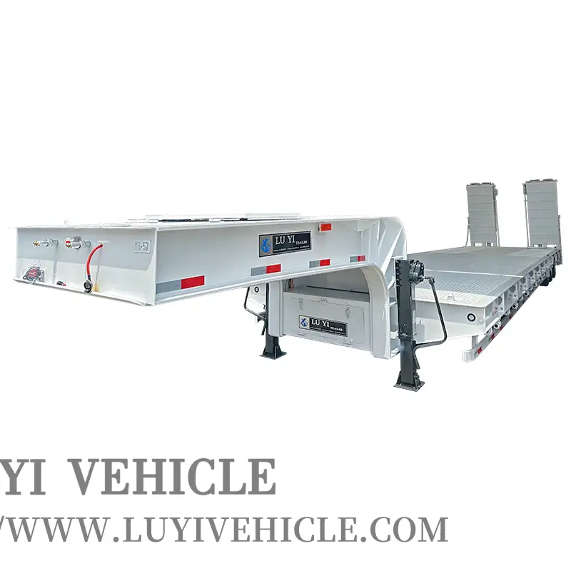 3 Axle 80 Ton Heavy Duty Gooseneck low flatbed semi-trailer 1