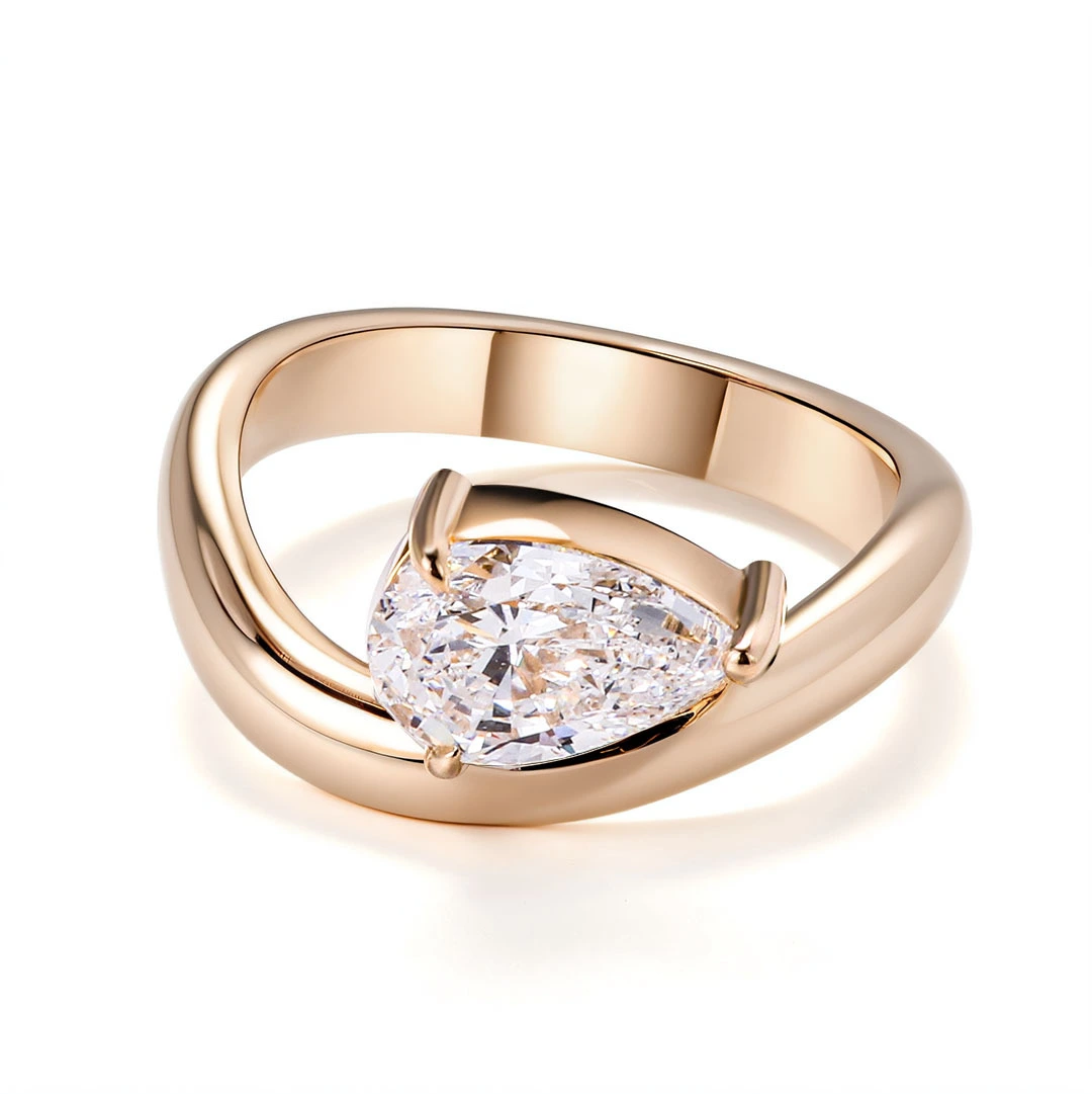1.5ct Pear Engagement Ring East To West Promise Ring Chunky Curved Wedding Ring Solitaire Pear Diamond Stone Jewelry 1