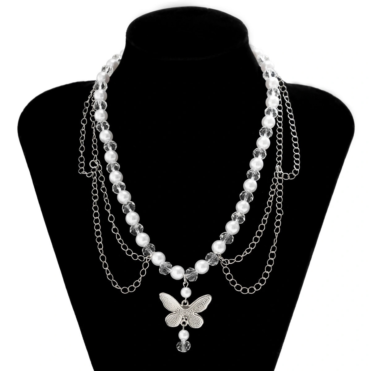 Manufacturer Wholesale Modern Fashion Light Luxury Style Cross Strawberry Heart-shaped Pendant Pearl Beaded Women's Necklace 1