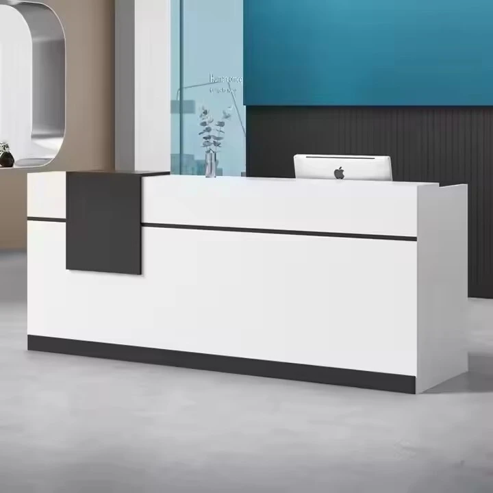 Simple Fashion White Reception Desk with Cabinets for Office Space 1