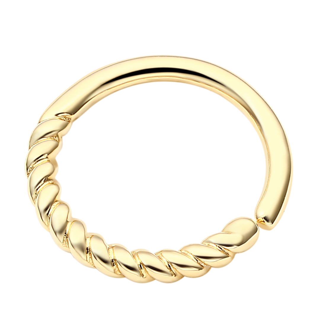 Eternal Metal 14k Solid Gold Twist Rope Ear<000000>nose Hoop Piercing Belly<000000>lip Seamless Ring Jewelry 4