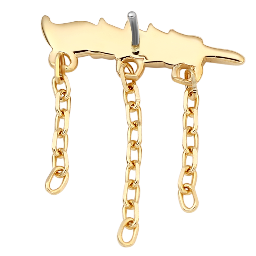 Eternal Metal 14k Solid Yellow Gold Leaf Shaped Dangle Chain Tassel Belly<000000>ear Piercing Jewelry Threadless Push In Ends Tops 5