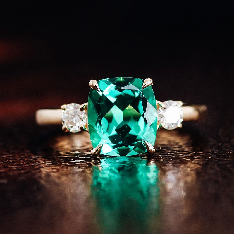 14 carats jaune or 2 carat coussin émeraude Gemstone Diamond Ring Classic Ring Women Bijoux de mode 1