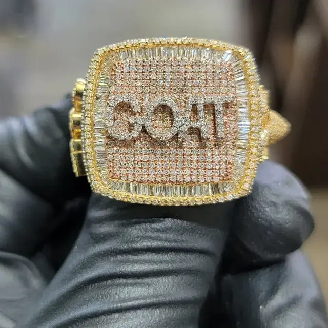 الاتجاه Big Iced Out Ring for Men Gold Plated Prong Press 1