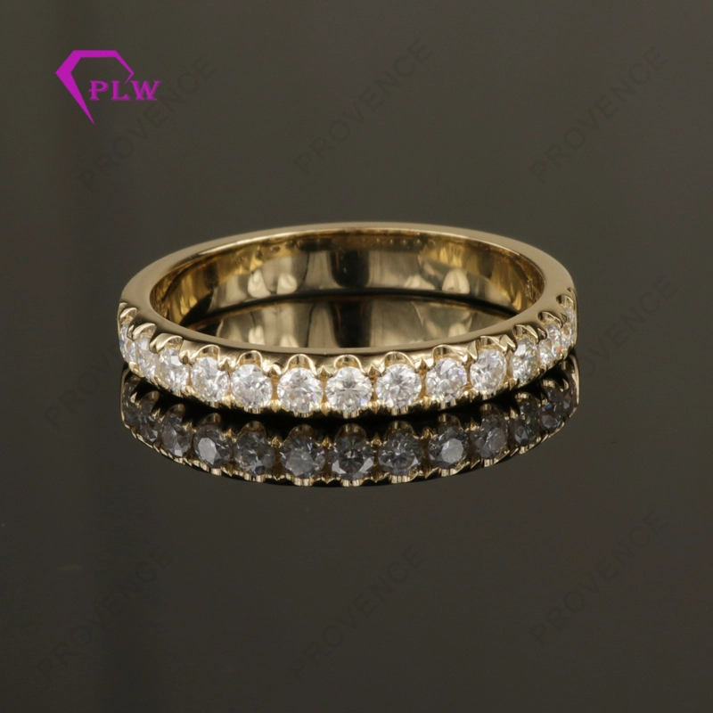 Design simple jaune / rose massif pavé pavé de pavé Moissanite Ring à moitié éternité 1