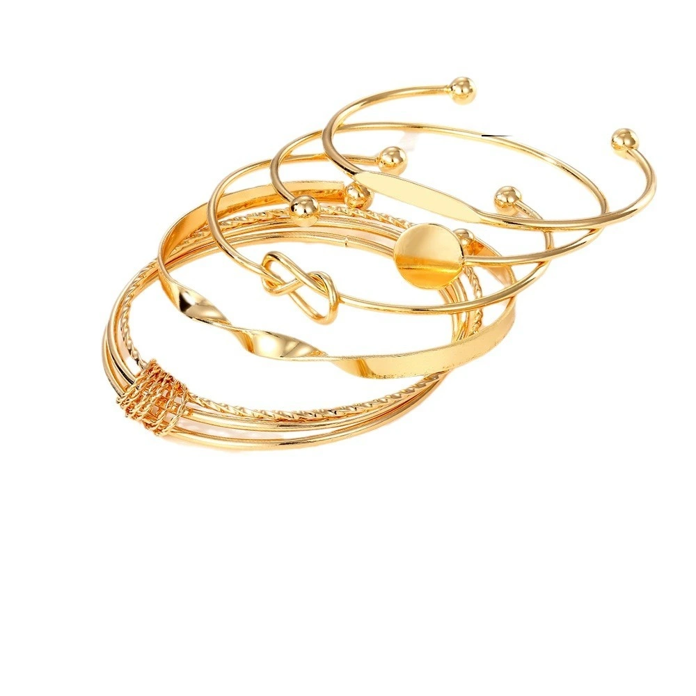 Conjunto de Pulseiras Metal Dourado Geométrico Coração Estrela 1