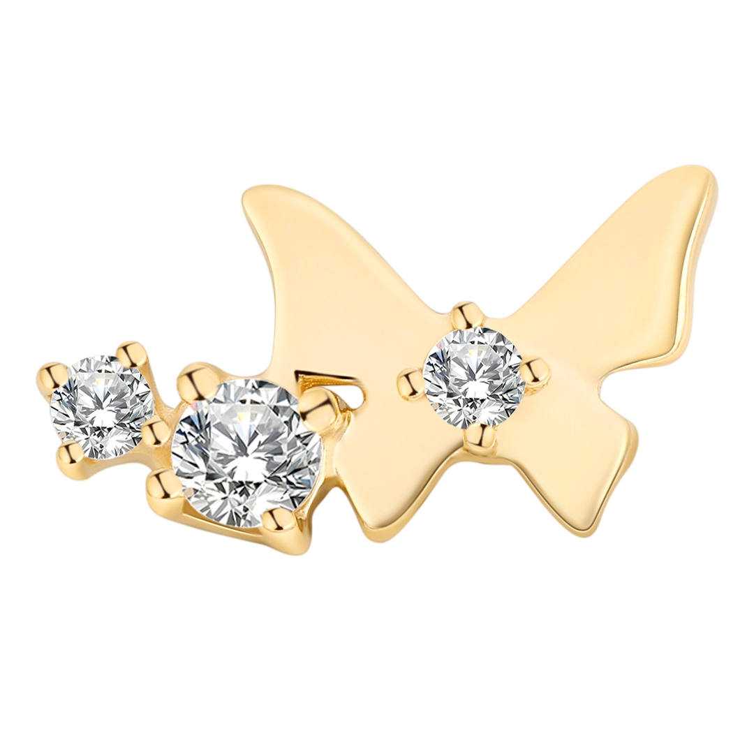Eternal Metal 14k Solid Gold Fancy Butterfly Earring Piercing Jewelry Threadless Push In Ends Tops Threadless Jewelry 1
