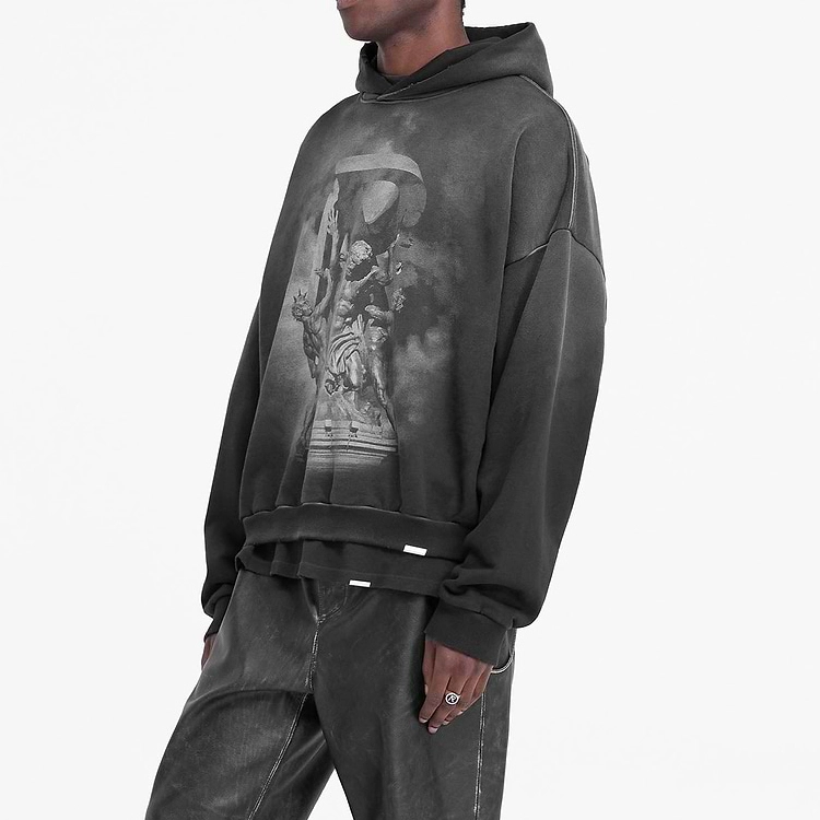 Men's Customized Cotton Screen Printed Hooded Pullover Sweatshirt Oversize Fashion Versatile Black Printed Hoodie For Men 1
