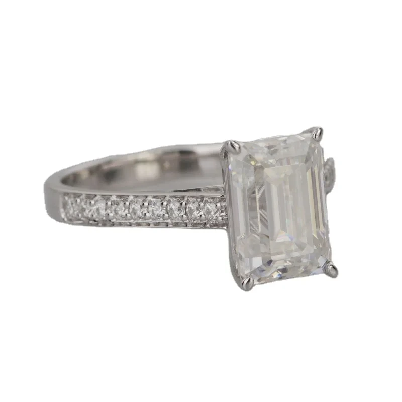 Provence bijoux 14k 18k en or blanc Moisanite Moisanite Emerald Cut Engagement Ring avec 8,5 x 6 mm Moissanite lâche 1