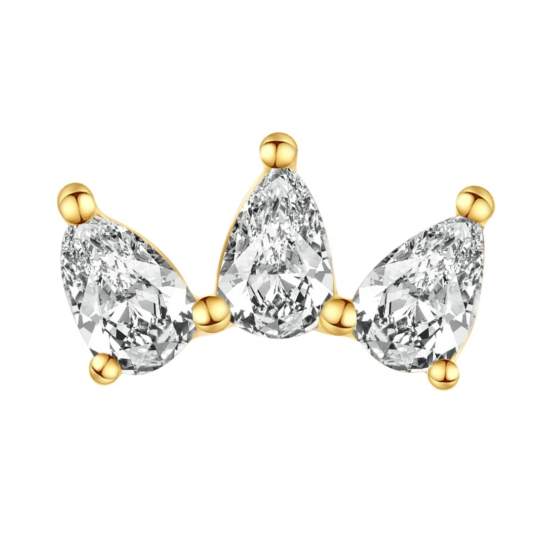 Eternal Metal 14k Solid Gold 5a Clear Red Cz Claw Setting Ear Piercings Fine Jewelry Internally Threaded Ends Tops 1