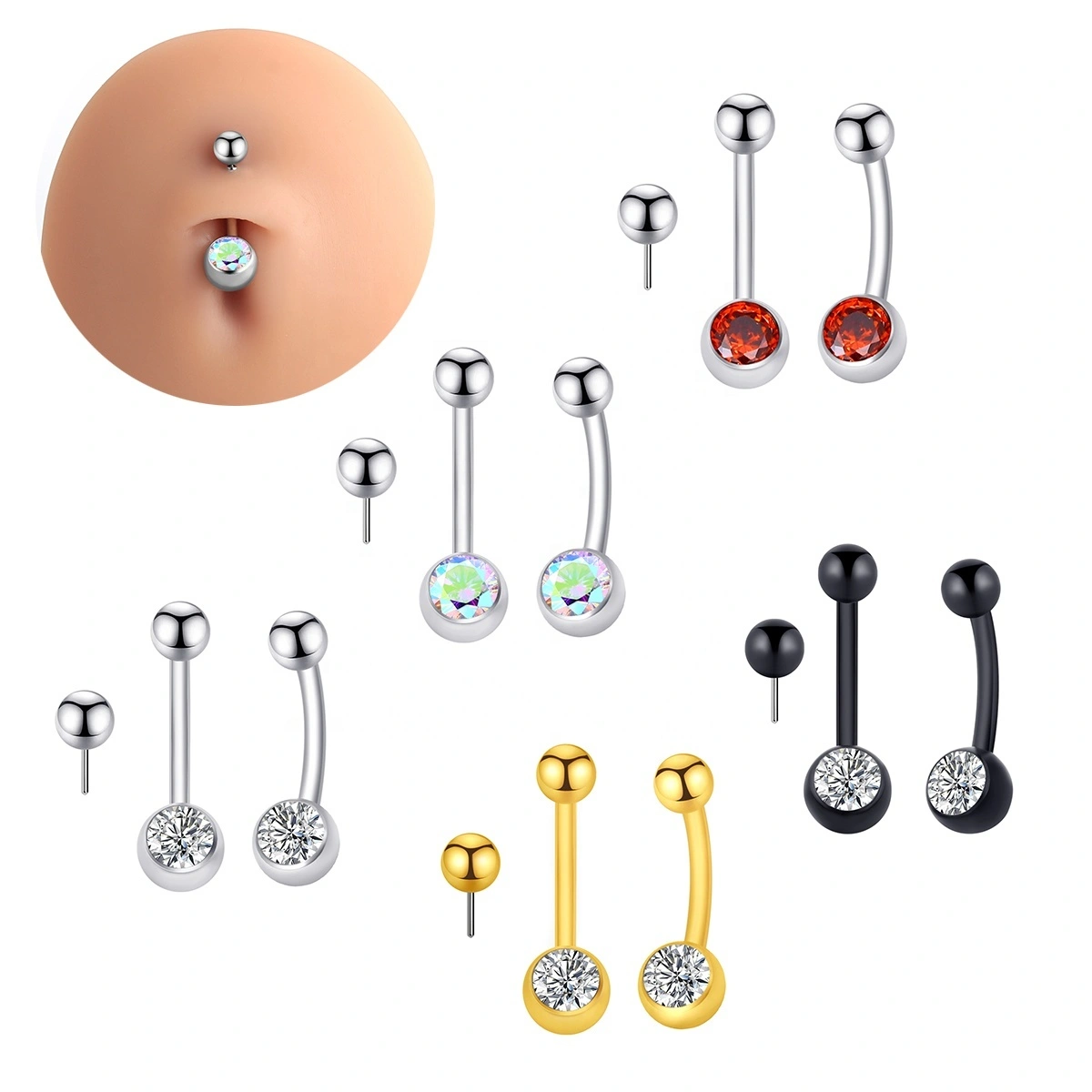 Eternal Metal Astm F136 Titanium Threadless Belly Button Ring Piercing Jewelry 1