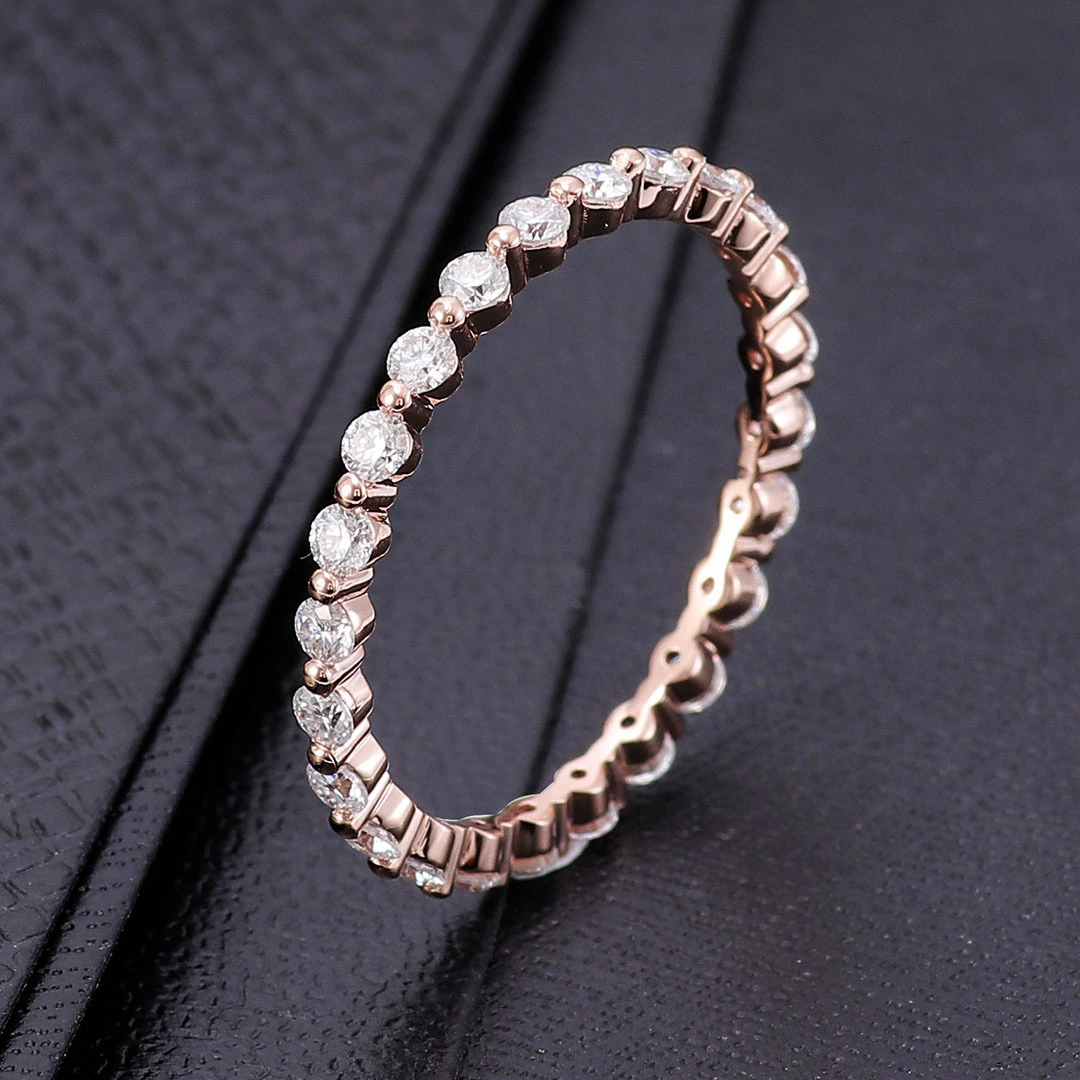 Anillos de joyas finas de Provence Anillo redondo Anillo de moissanite Boda de piedra sintética Banda de eternidad para mujeres 1