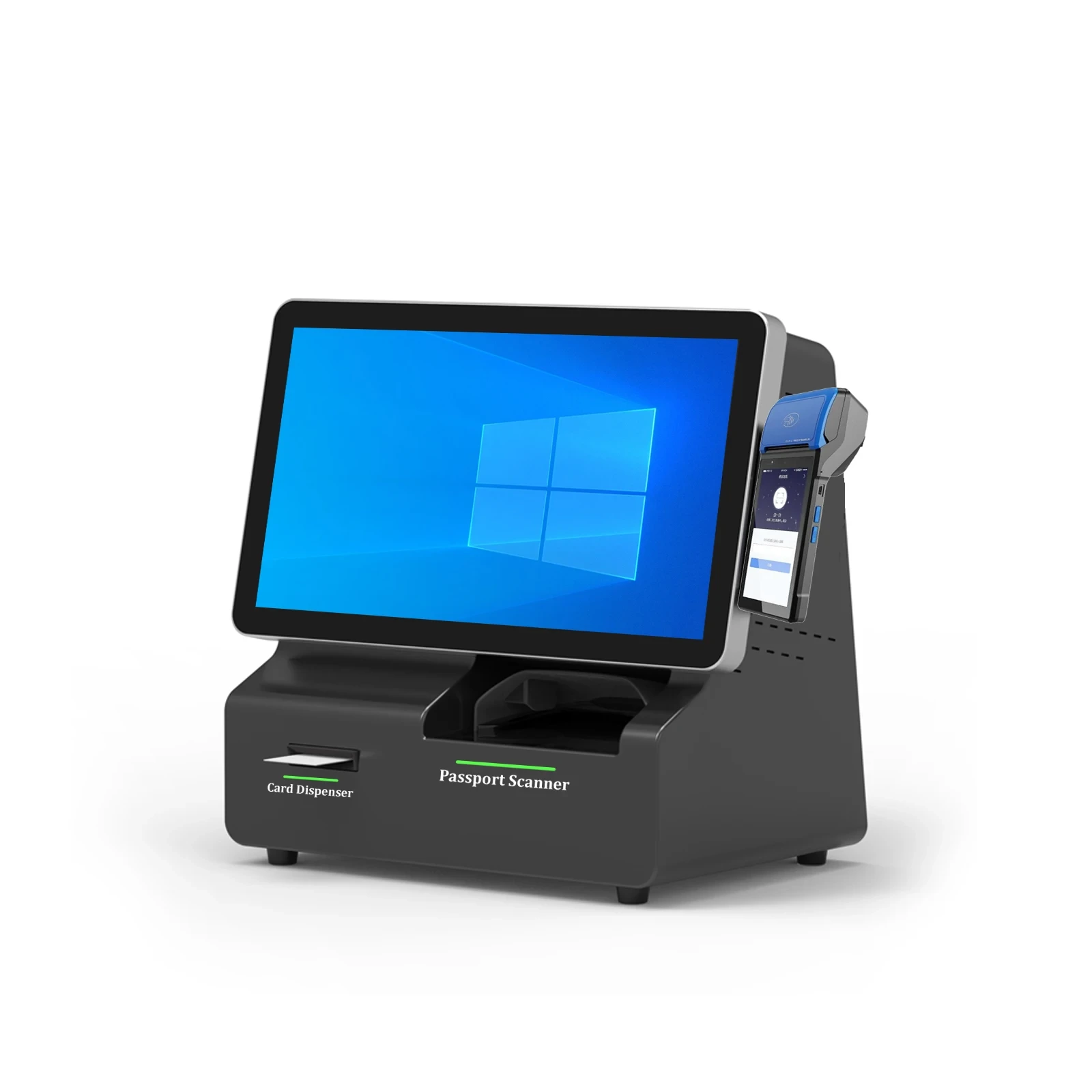 ระบบ Android Pos ขนาด 15.6 นิ้วโรงแรมบริการตนเอง Kiosk หน้าจอสัมผัสพร้อมเครื่องสแกนหนังสือเดินทางเครื่องบัตร 1