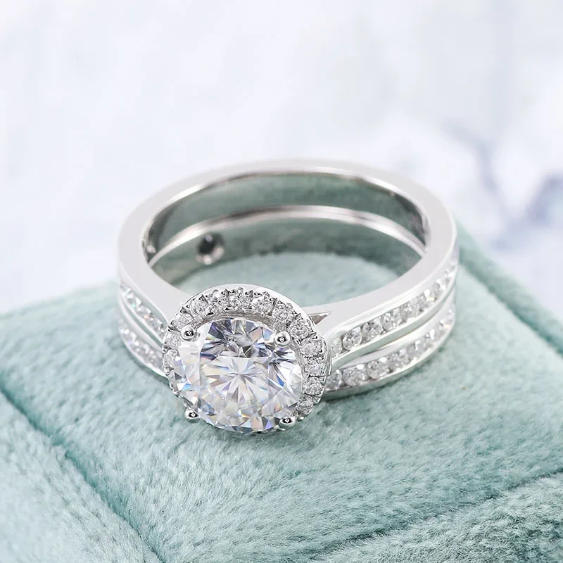 Anneau de fiançailles Set Pure Ring Solitaire Stone Platinum Moisanite 2CT Round Cut Wedding Fine Jewelry Anneau 1