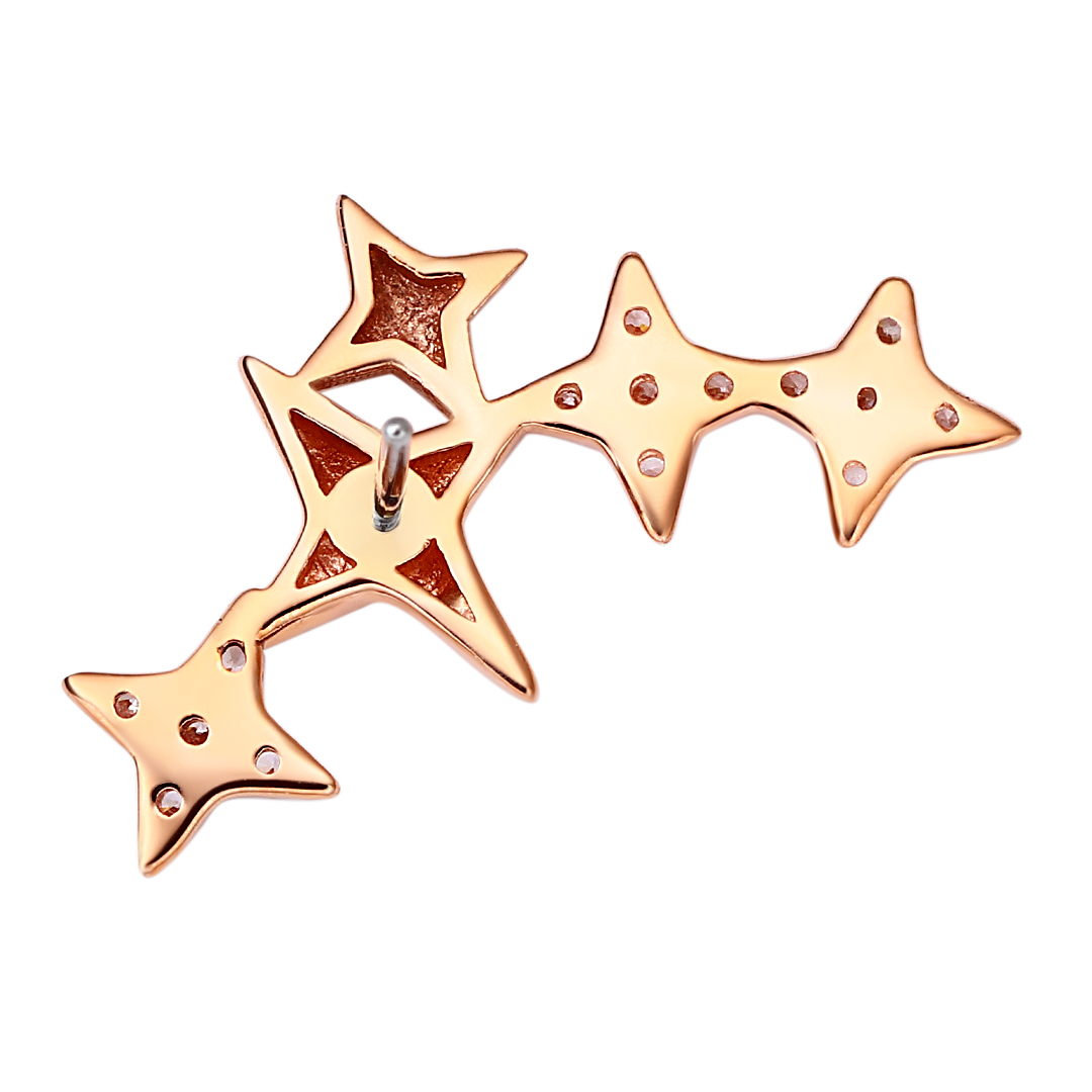 Eternal Metal 14k Solid Rose Gold Cz Paved 5 Star-shaped Nose<000000>ear Piercing Jewelry Threadless Push In Ends Tops 5