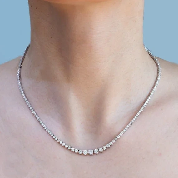 3 Prong Tennis Necklace In 14k White Gold Moissanite Tennis Eternity Chain 17 D Color Diamond Gift Tennis Chain 1