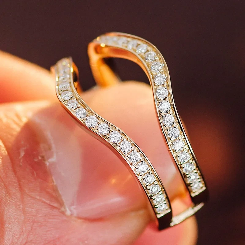 18k Yellow Gold Double Band High Quality Def/vvs Round Lab Grown Diamond Engagement Wedding Ring Women's Fine Jewelry 1